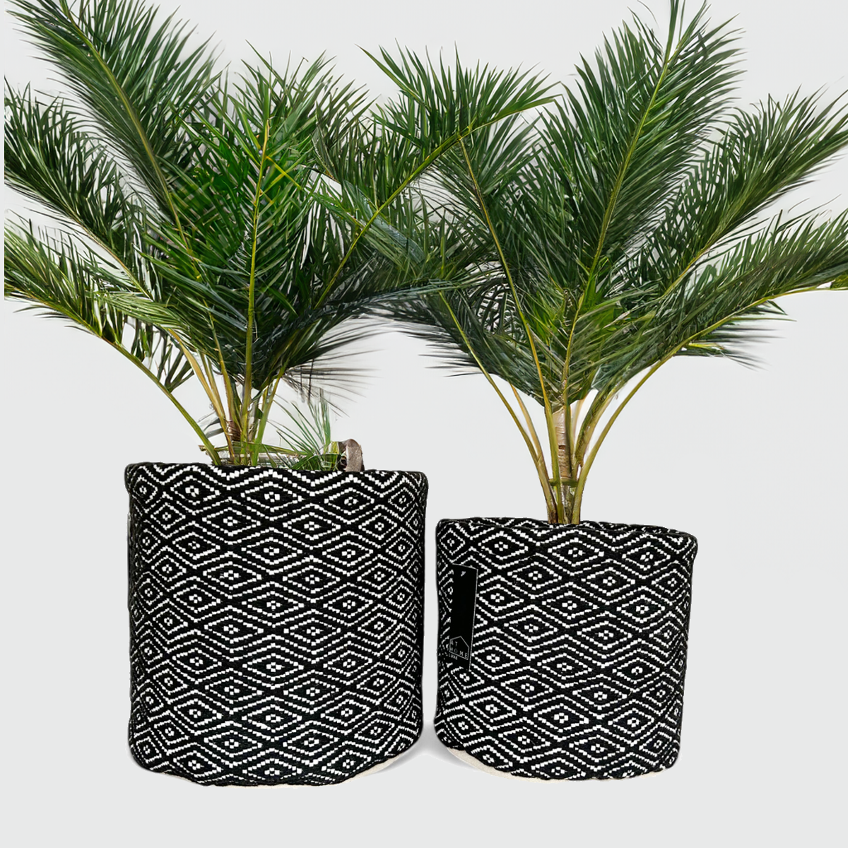 2-Pack Black & White Woven Fabric Storage Baskets – Cotton Blend, Large & Medium Sizes