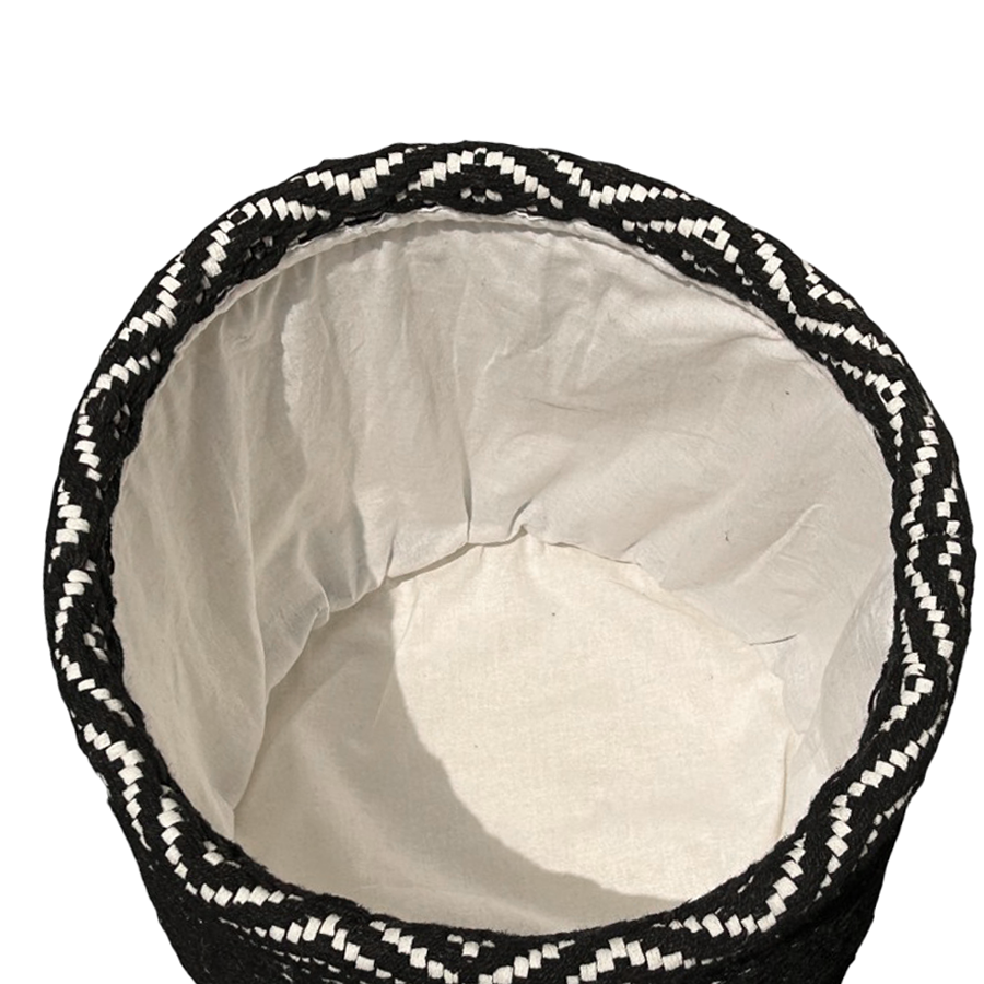 2-Pack Black & White Woven Fabric Storage Baskets – Cotton Blend, Large & Medium Sizes