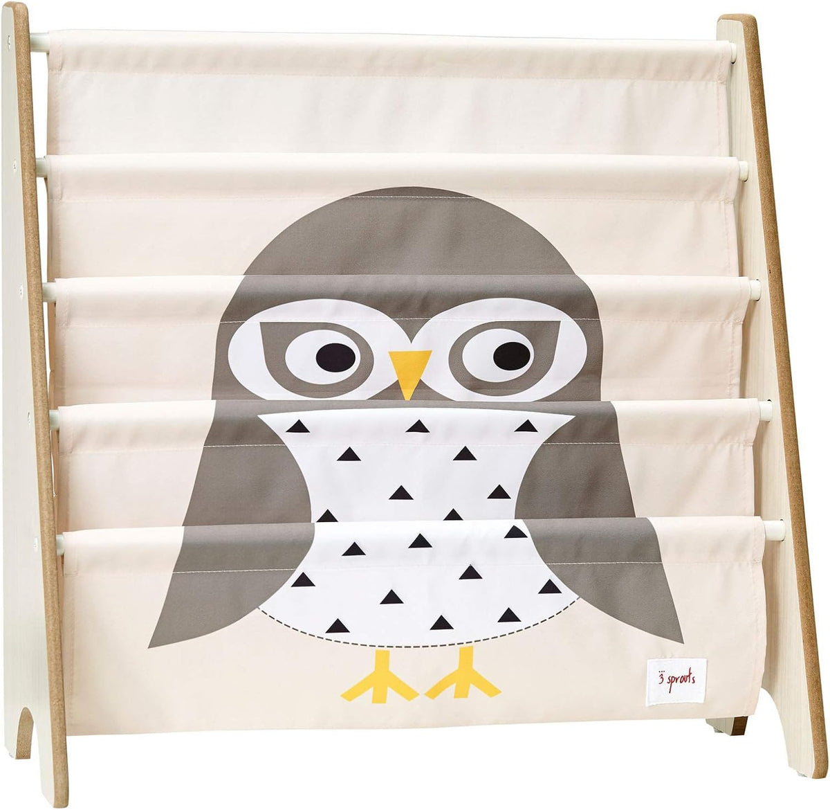 3 Sprouts Kids Bookshelf - 4-Tier Front-Facing Book Storage Organiser for Nursery & Playroom - Owl
