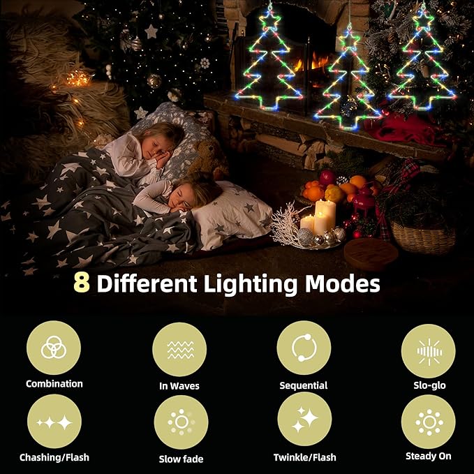 3 Pack Christmas Window Lights, 45 LED Christmas Tree-Shaped Remote Control Indoor/Outdoor