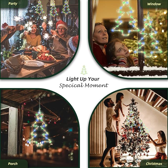 3 Pack Christmas Window Lights, 45 LED Christmas Tree-Shaped Remote Control Indoor/Outdoor