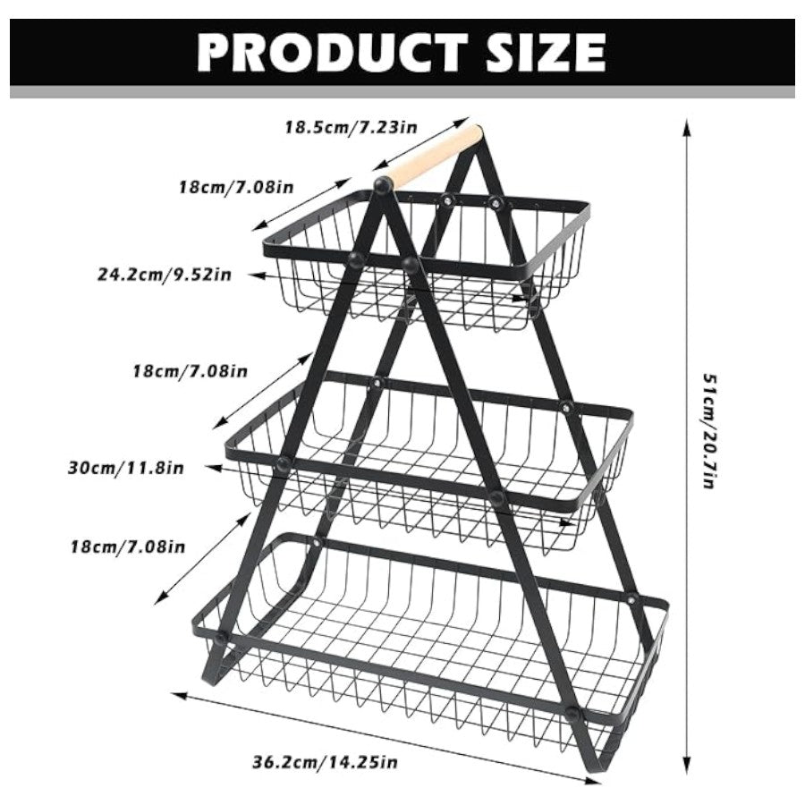 3 Tier Fruit Basket Handle Holder Rack Vegetable Bowl Storage Stand Dining Unit