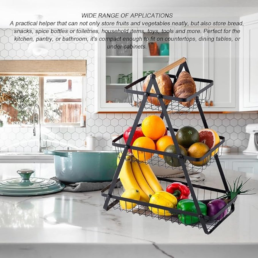3 Tier Fruit Basket Handle Holder Rack Vegetable Bowl Storage Stand Dining Unit