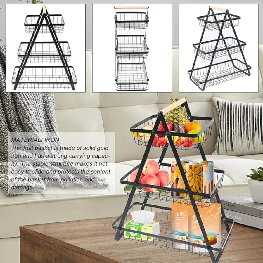 3 Tier Fruit Basket Handle Holder Rack Vegetable Bowl Storage Stand Dining Unit