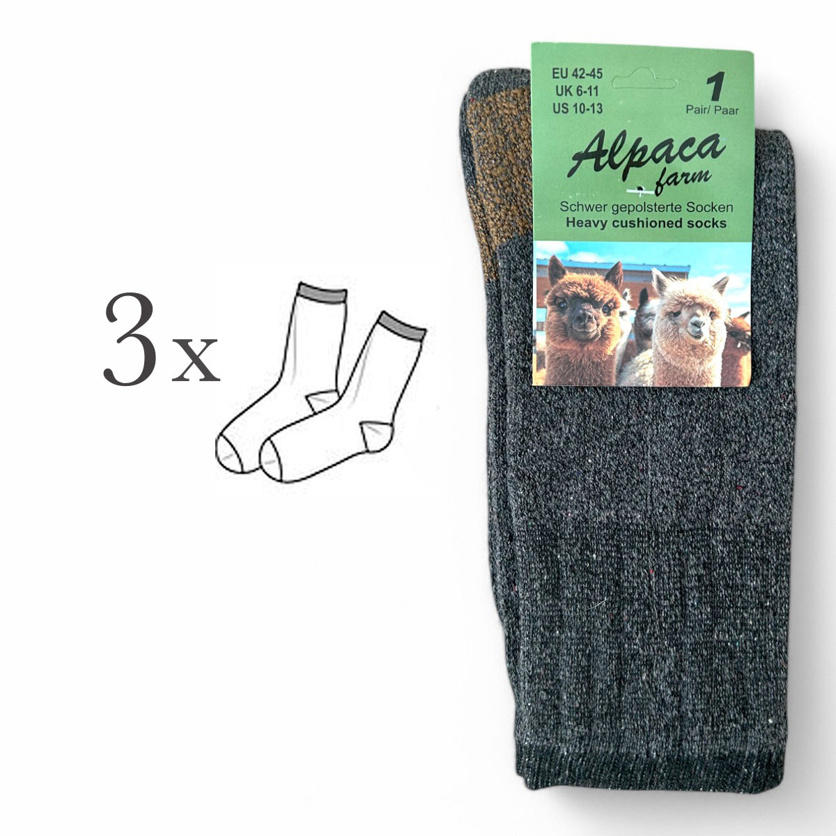 Alpaca Socks – UK Size 6–11, Grey/Oat, Wool Blend Heavily Cushioned Soles