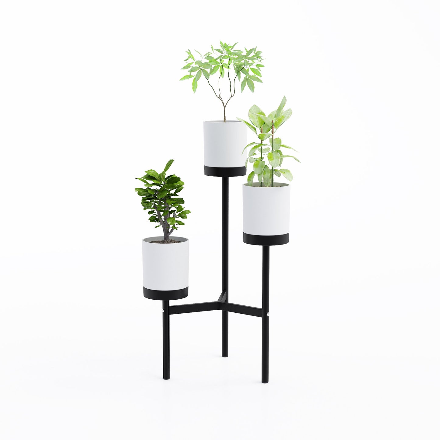 Bloomie Black Planter Stand with 3 White Plant Pots Metal Frame by Prosperplast