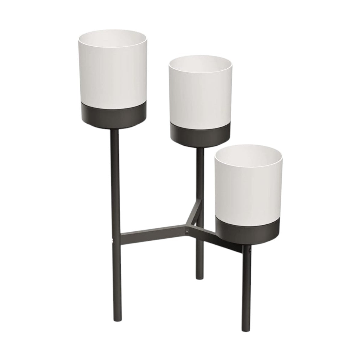 Bloomie Black Planter Stand with 3 White Plant Pots Metal Frame by Prosperplast