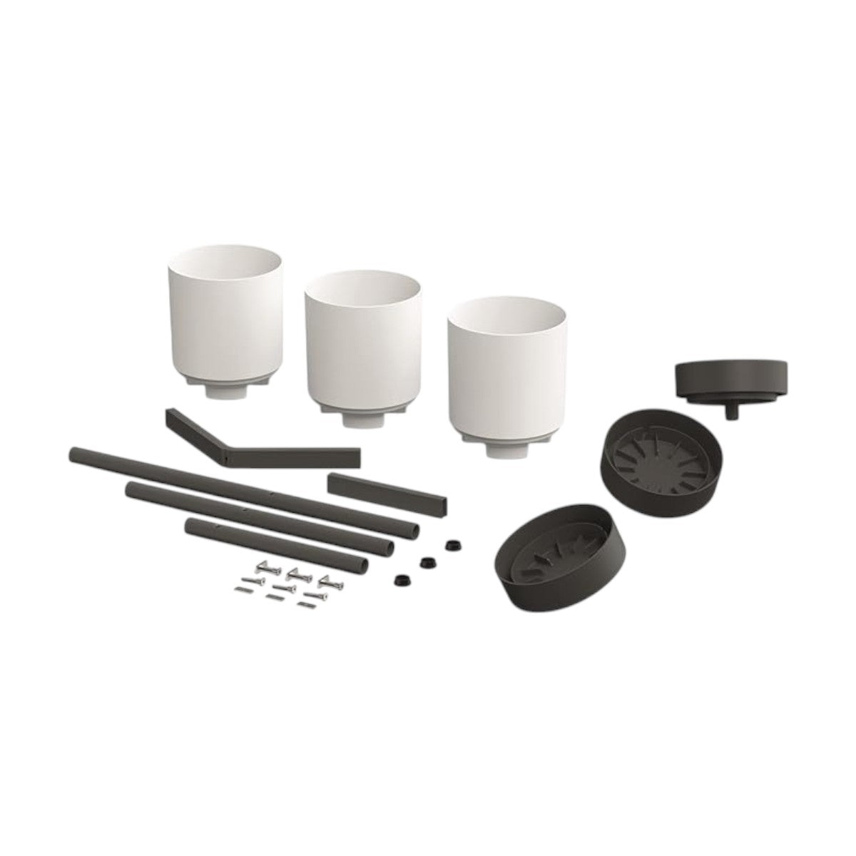 Bloomie Black Planter Stand with 3 White Plant Pots Metal Frame by Prosperplast