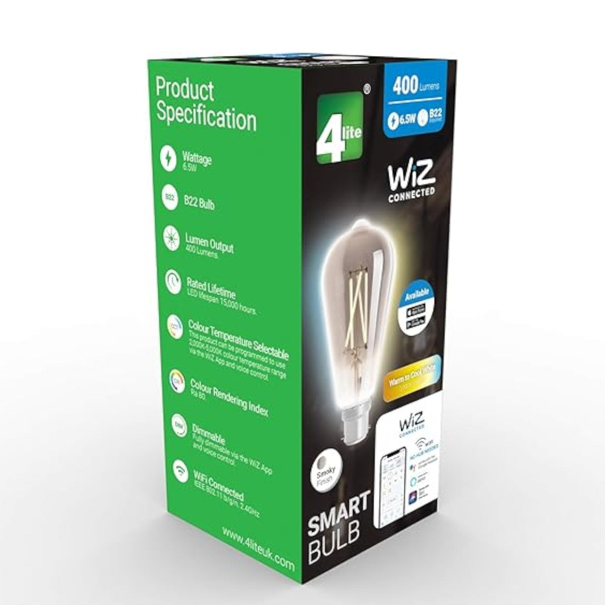 4lite Retro ST64 Smoky White WiFi LED Smart Bulb - B22 Bayonet Cap