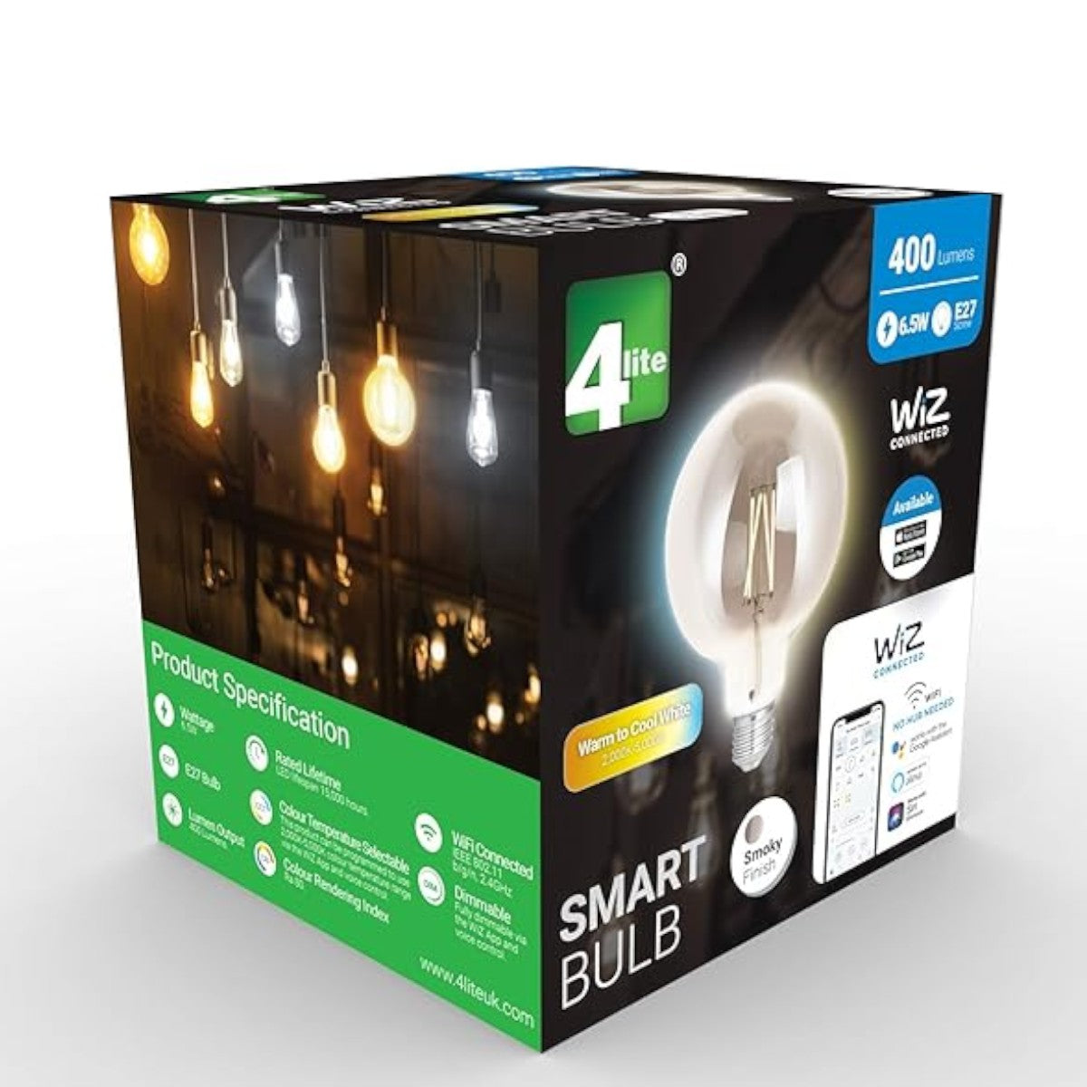 4lite Retro Smoky White G125 LED Smart Filament Bulb Amber WiFi E27
