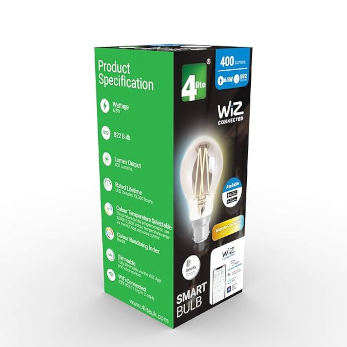 4lite Retro A60 Smoky White WiFi LED Smart Bulb - B22 Bayonet Cap