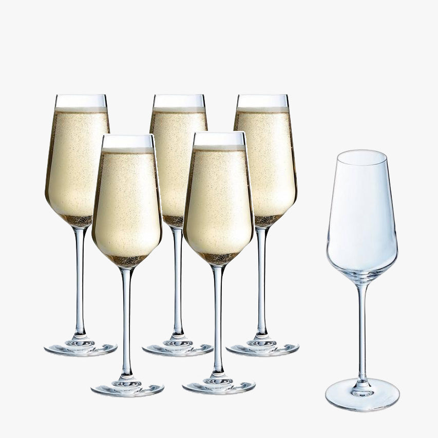 Eclat Cristal d'Arques Paris - Champagne Flutes, Set of 6, 230ml, Clear