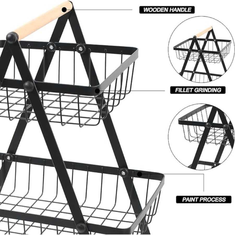 3 Tier Fruit Basket Handle Holder Rack Vegetable Bowl Storage Stand Dining Unit