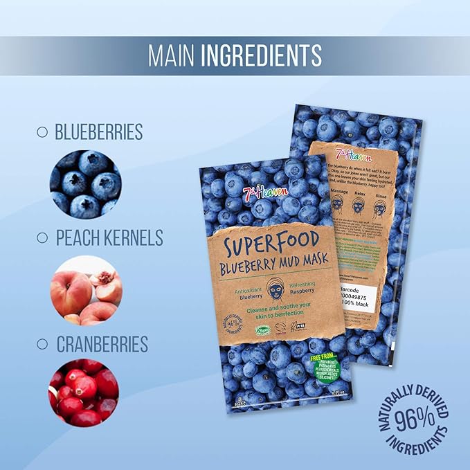 12 x 7th Heaven Superfood Blueberry Mud Face Mask - Soothing and Hydrating