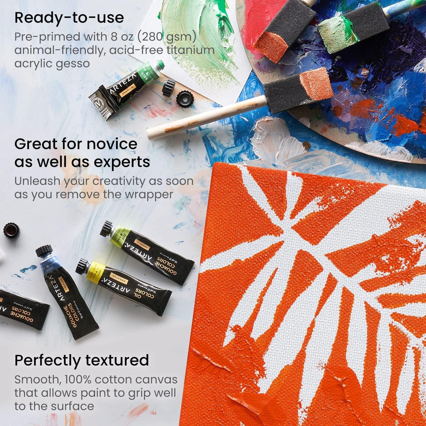 Arteza 24x36" (60x90cm) 100% Cotton Stretched Primed Canvas- 2 Pack