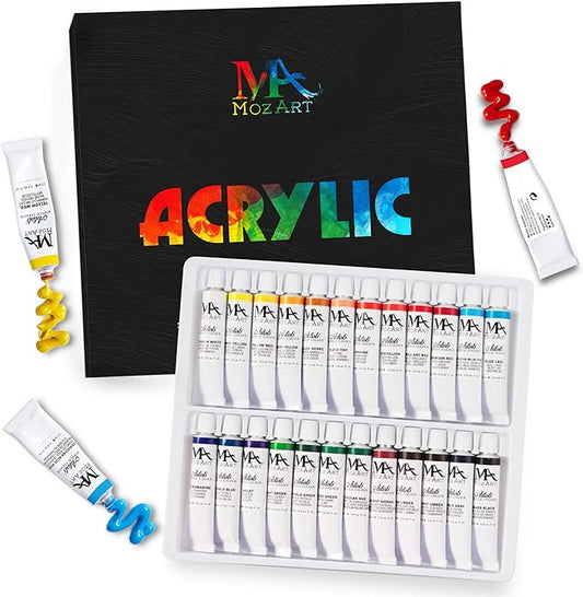 MozArt Artist's Acrylic Paint Set 24 x 12ml Tubes - Highly Pigmented Colours