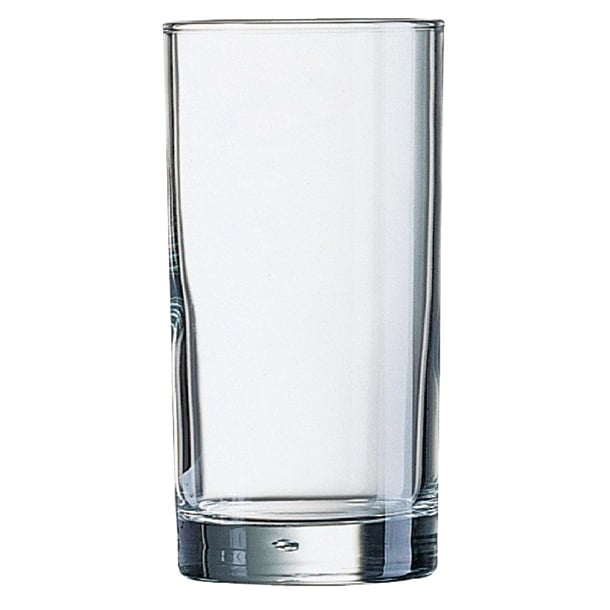 Clear glass tumbler on a white background