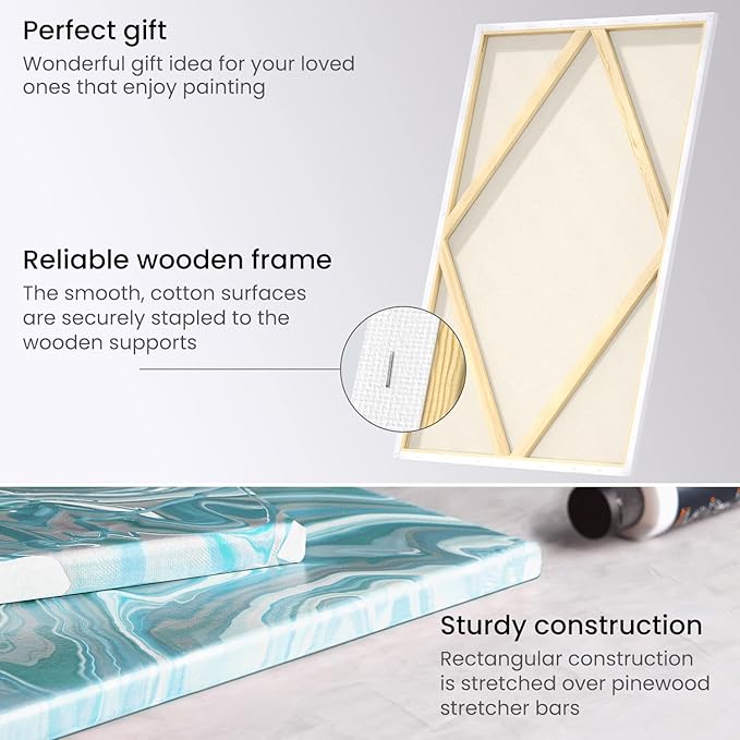 Arteza 24x36" (60x90cm) 100% Cotton Stretched Primed Canvas- 2 Pack