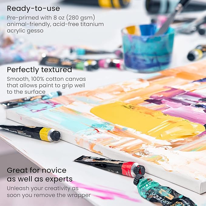 Arteza 24x36" (60x90cm) 100% Cotton Stretched Primed Canvas- 2 Pack