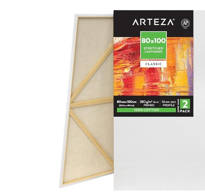 2 Pack Large Arteza Artist Canvas - 100% Cotton Primed Classic Stretched- 30"x40" (80x100cm) -