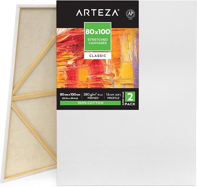 2 Pack Large Arteza Artist Canvas - 100% Cotton Primed Classic Stretched- 30"x40" (80x100cm) -