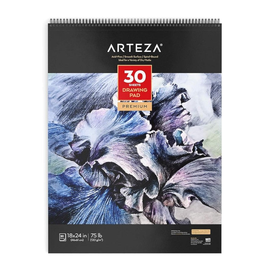 Arteza A2 Premium 30 Sheet Drawing Paper Pad Acid Free Spiral Bound 46x61cm 120gsm