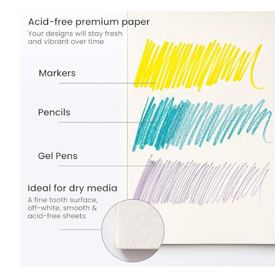 Arteza A2 Premium 30 Sheet Drawing Paper Pad Acid Free Spiral Bound 46x61cm 120gsm