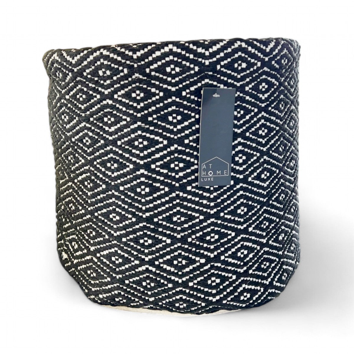 2-Pack Black & White Woven Fabric Storage Baskets – Cotton Blend, Large & Medium Sizes