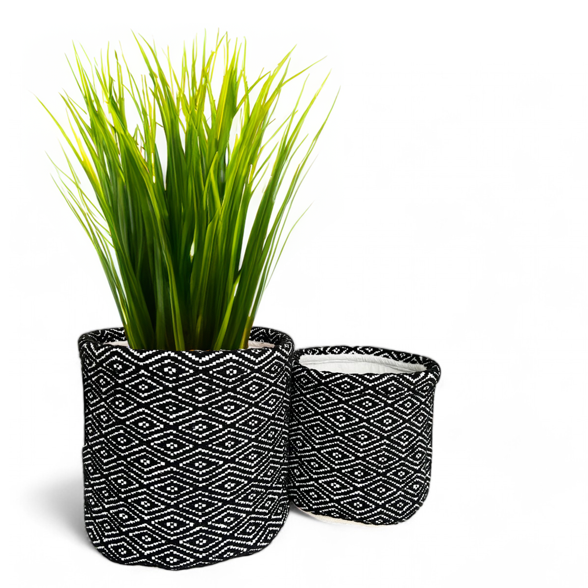 2-Pack Black & White Woven Fabric Storage Baskets – Cotton Blend, Large & Medium Sizes