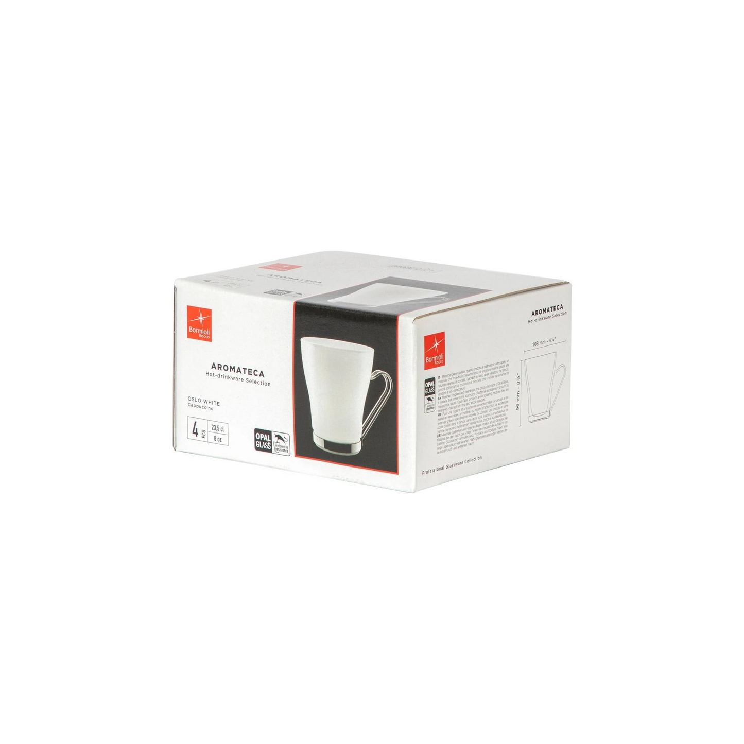 Bormioli Rocco Aromateca White Oslo Coffee/Tea Mug 23.5 cl Set of 4 in White Opal Glass