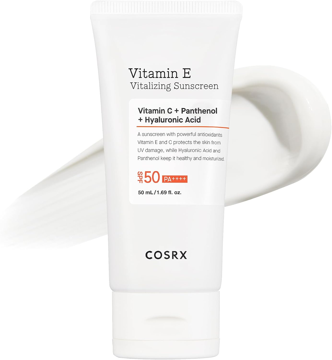 Cosrx sunscreen tube with SPF 50 on a white background