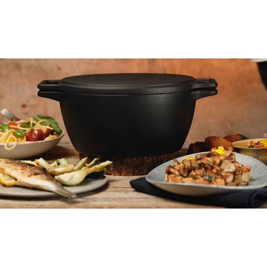 CrushGrind® 4-in-1 Cast Iron Dutch Oven 6.5L – Casserole / Grill Pan, Bread Dome & Pizza Stone in One