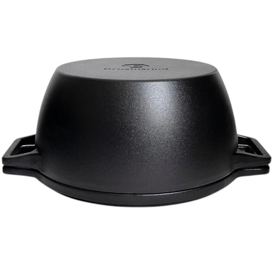 CrushGrind® 4-in-1 Cast Iron Dutch Oven 6.5L – Casserole / Grill Pan, Bread Dome & Pizza Stone in One