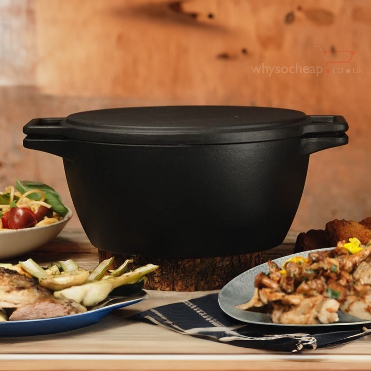 CrushGrind® 4-in-1 Cast Iron Dutch Oven 6.5L – Casserole / Grill Pan, Bread Dome & Pizza Stone in One