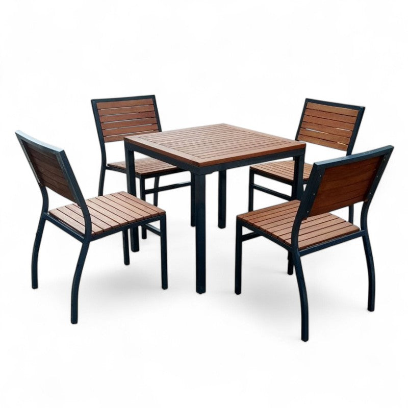 Premium 4 Seater Hardwood Outdoor Garden Patio Dining Set With Metal Frame – Square Table Stackable ChaIrs Brackenstyle Dorset
