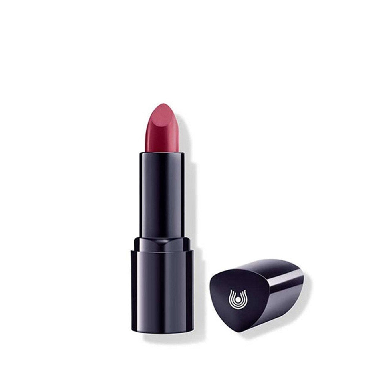 Dr. Hauschka lipstick with black casing and red shade on a white background
