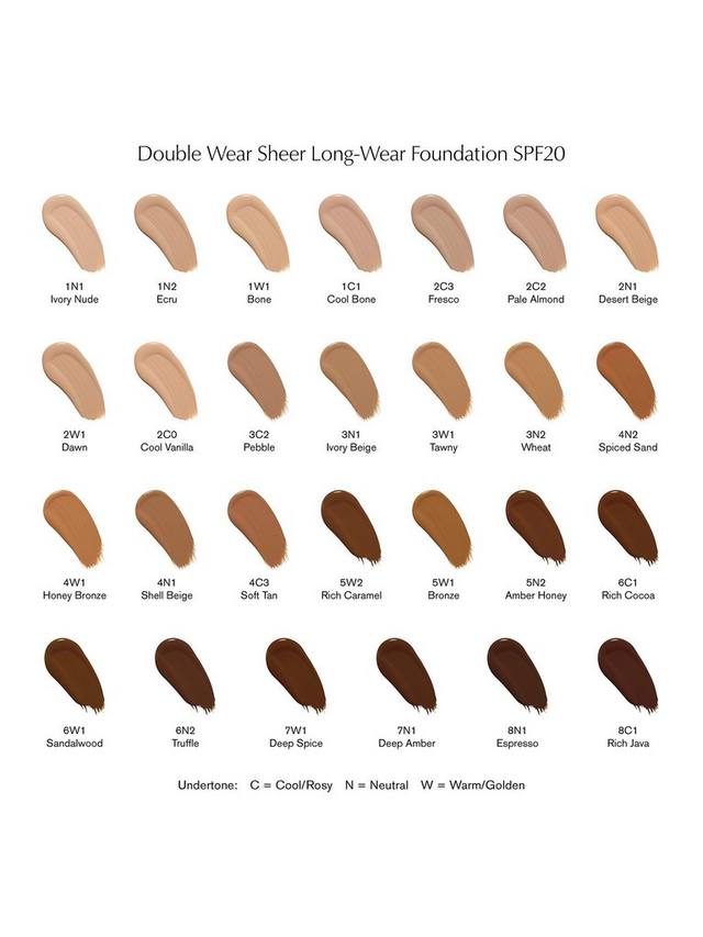 Estée Lauder Double Wear Sheer Foundation SPF 20 30ml – Deep Shades, Oil-Free, Hydrating