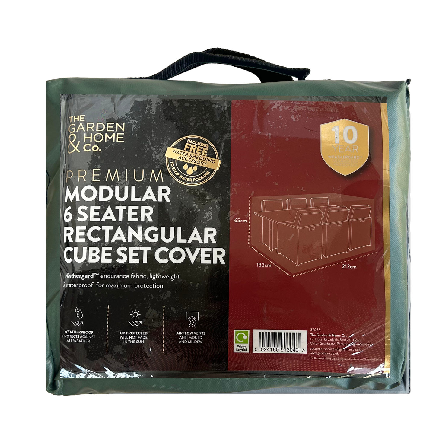 Garden & Home Co Premium Modular 6 Seater Rectangular Cube Set Cover 212 x 132 x 65cm - Green