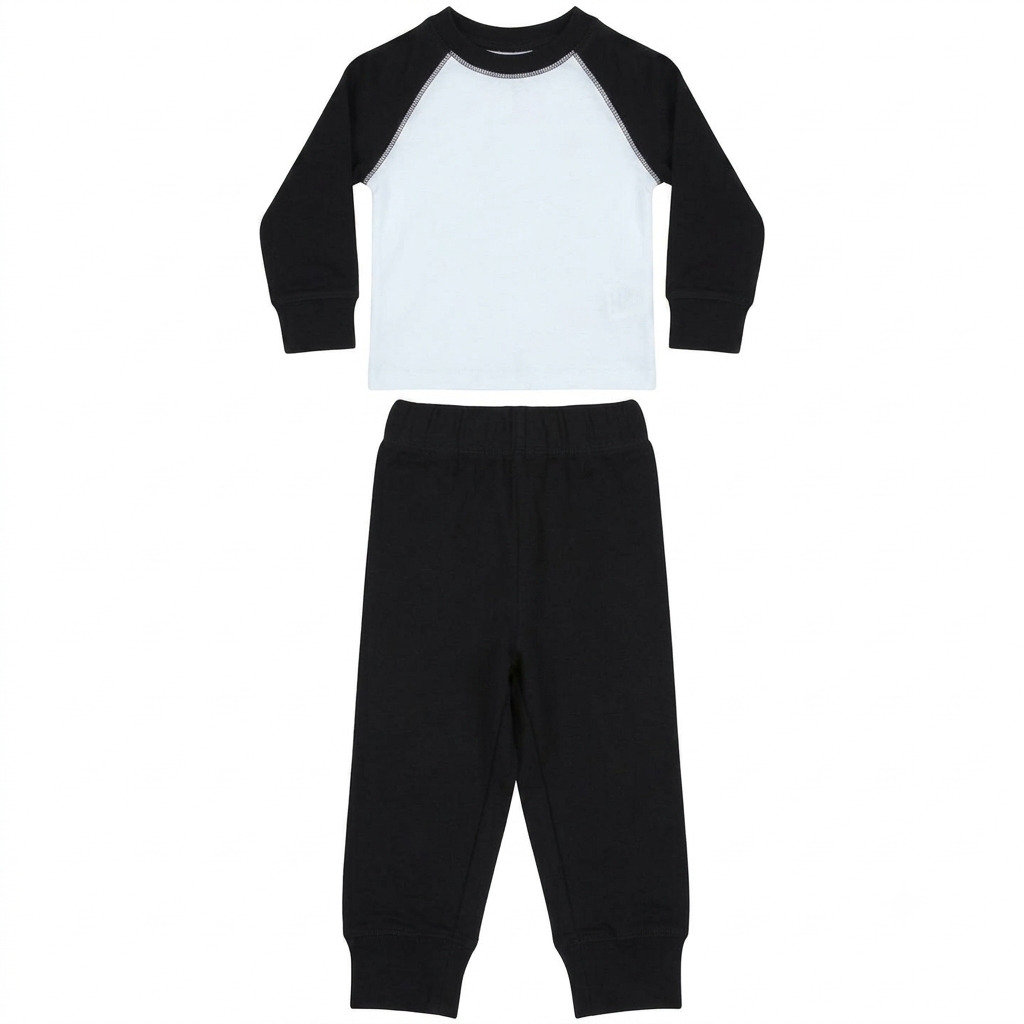 Kids Pyjama Set | Contrast Sleeve Cotton PJs - Black & White