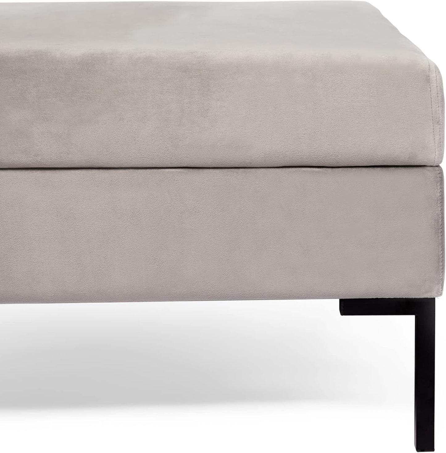 Grey Square Velvet Ottoman Footstool Black Metal Legs 81D x 81W x 44.5H Designed by Beautify
