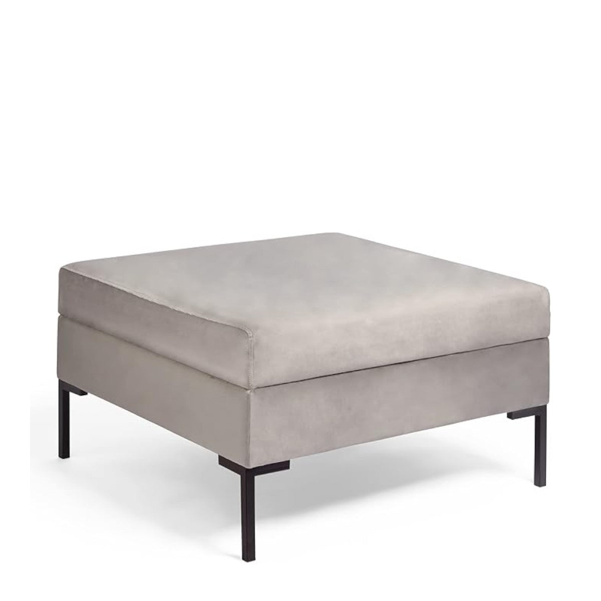 Grey Square Velvet Ottoman Footstool Black Metal Legs 81D x 81W x 44.5H Designed by Beautify