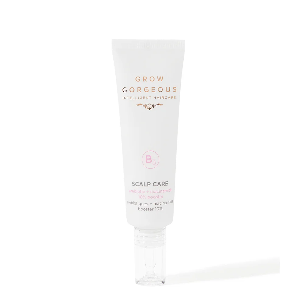 Tube of 'Grow Gorgeous' scalp care product on a white background