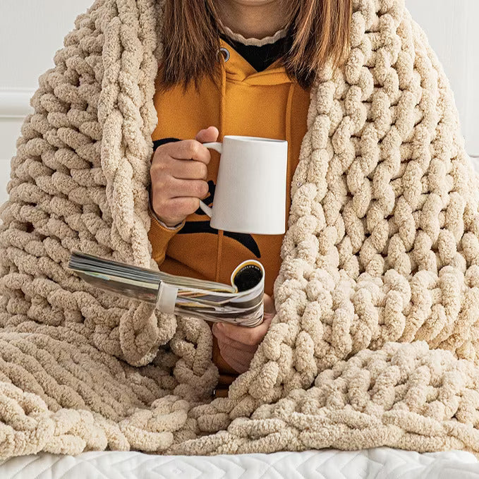 Factory Chunky Knit Throw Blanket, Taupe