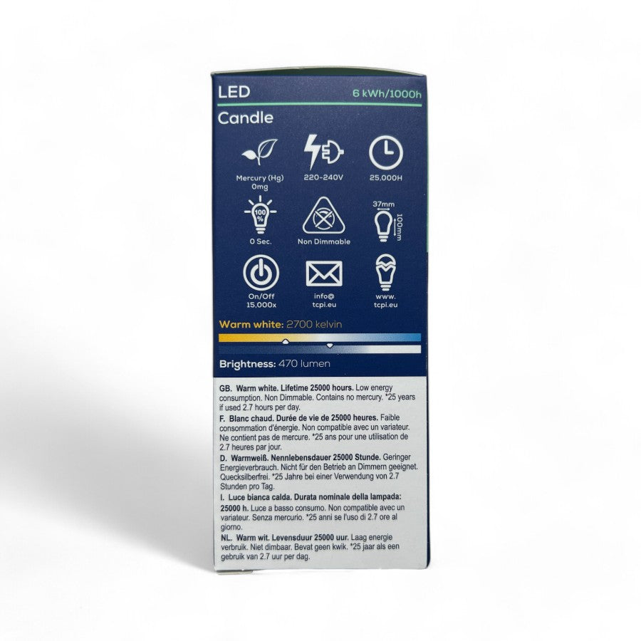 TCP - Candle Light Bulb - 5.1W SES/E14 LED Non-Dimmable - Warm White 4-pk