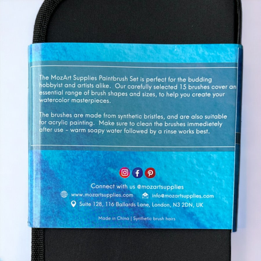 MozArt - Watercolour Brushes - 15 Pack with Premium Organizing Case