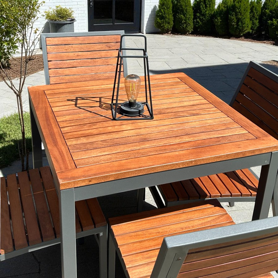 Premium 4 Seater Hardwood Outdoor Garden Patio Dining Set With Metal Frame – Square Table Stackable ChaIrs Brackenstyle Dorset