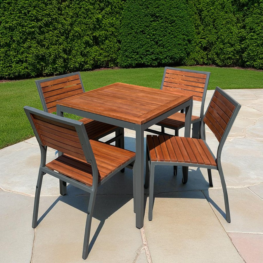 Premium 4 Seater Hardwood Outdoor Garden Patio Dining Set With Metal Frame – Square Table Stackable ChaIrs Brackenstyle Dorset