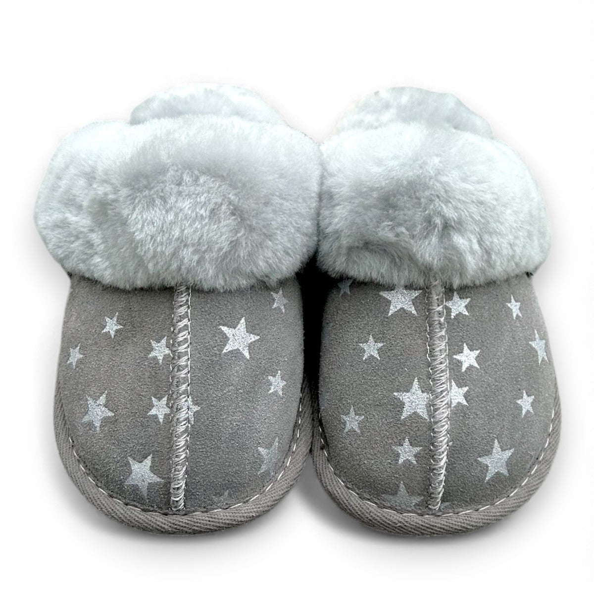 Just Sheepskin Kids Duchess Mule Slippers - Grey with Star Design - Size UK 12-13