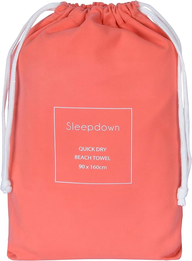 Sleepdown - Lightweight Super Absorbent Towel with Bag in Coral - 160 x 90cm
