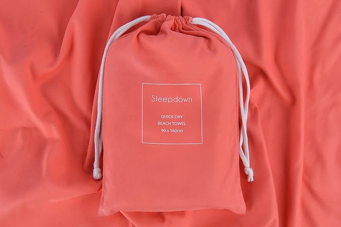 Sleepdown - Lightweight Super Absorbent Towel with Bag in Coral - 160 x 90cm